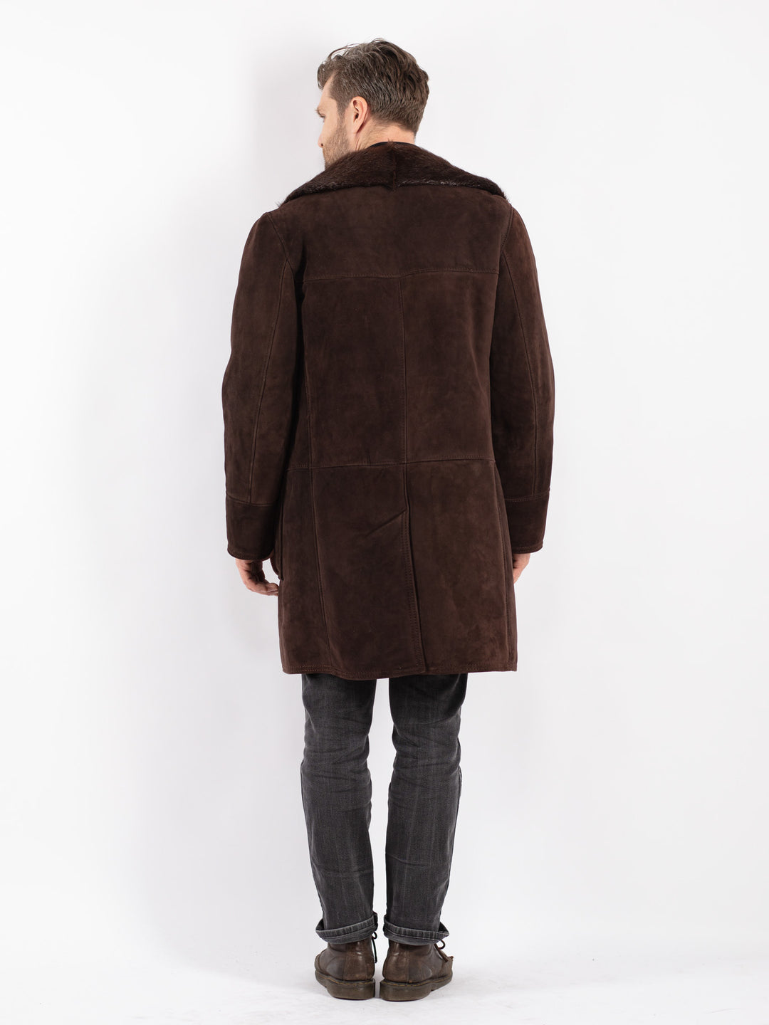 Vintage 70's Men Sheepskin Shearling Coat in Brown