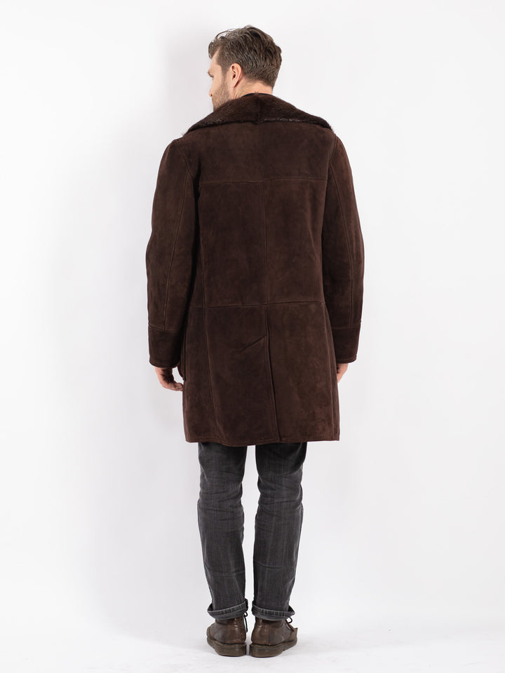 Vintage 70's Men Sheepskin Shearling Coat in Brown
