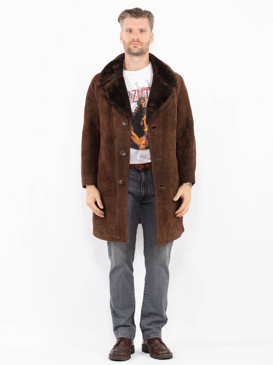 Vintage 70's Men Sheepskin Coat in BrownZ2121