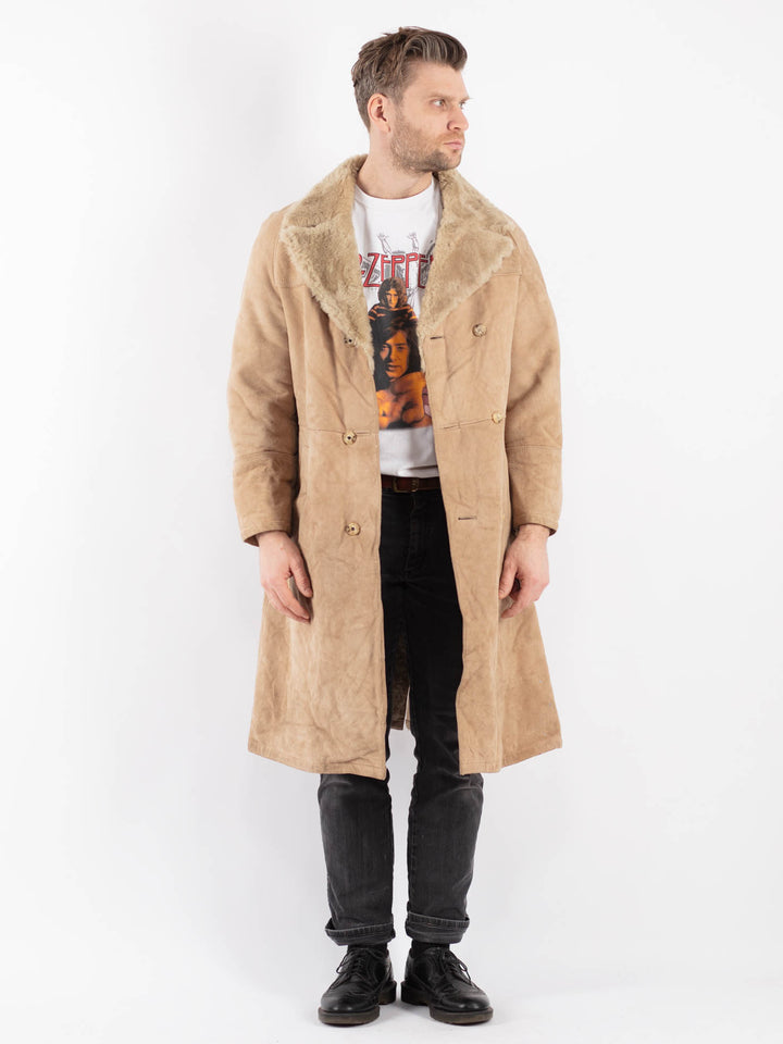 Vintage 70's Men Sheepskin Coat in Beige