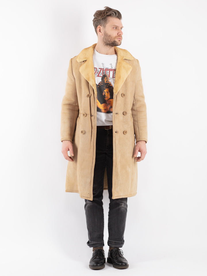 Vintage 70's Men Sheepskin Coat in Beige