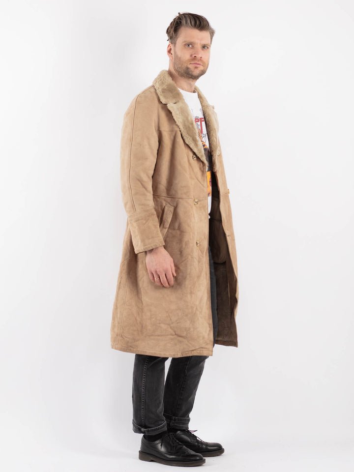 Vintage 70's Men Sheepskin Coat in Beige