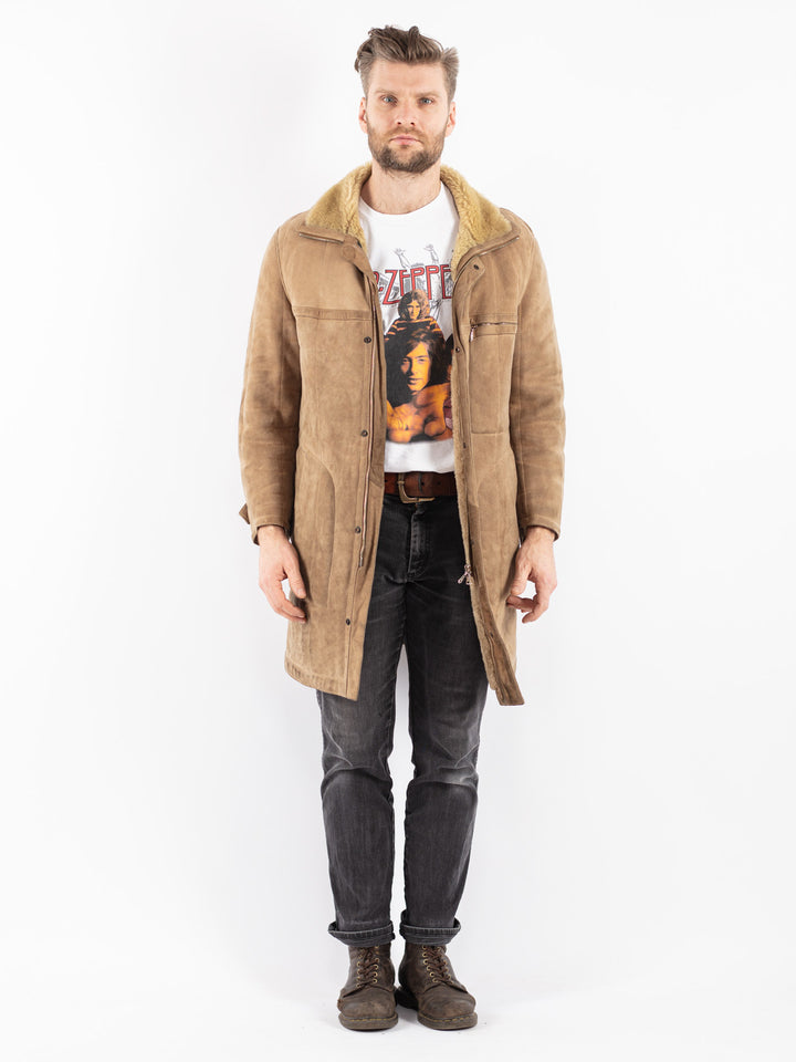 Vintage 70's Men Sheepskin Coat in Beige