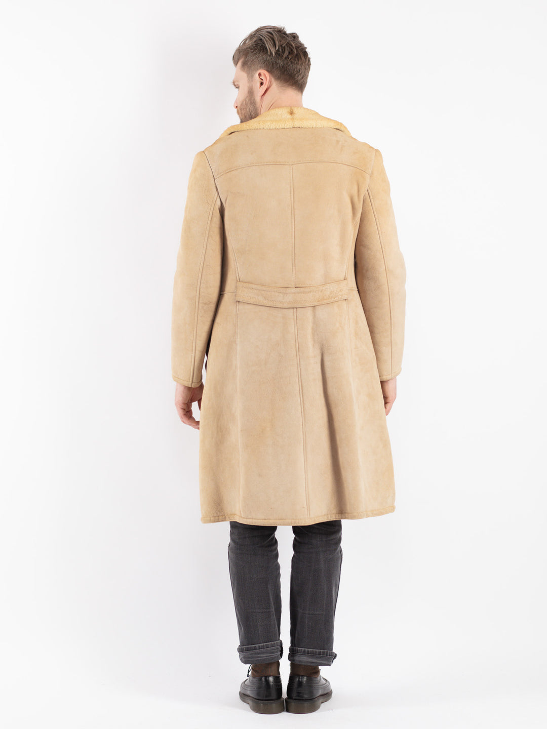 Vintage 70's Men Sheepskin Coat in Beige