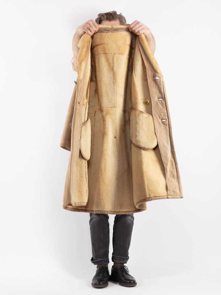 Vintage 70's Men Sheepskin Coat in Beige