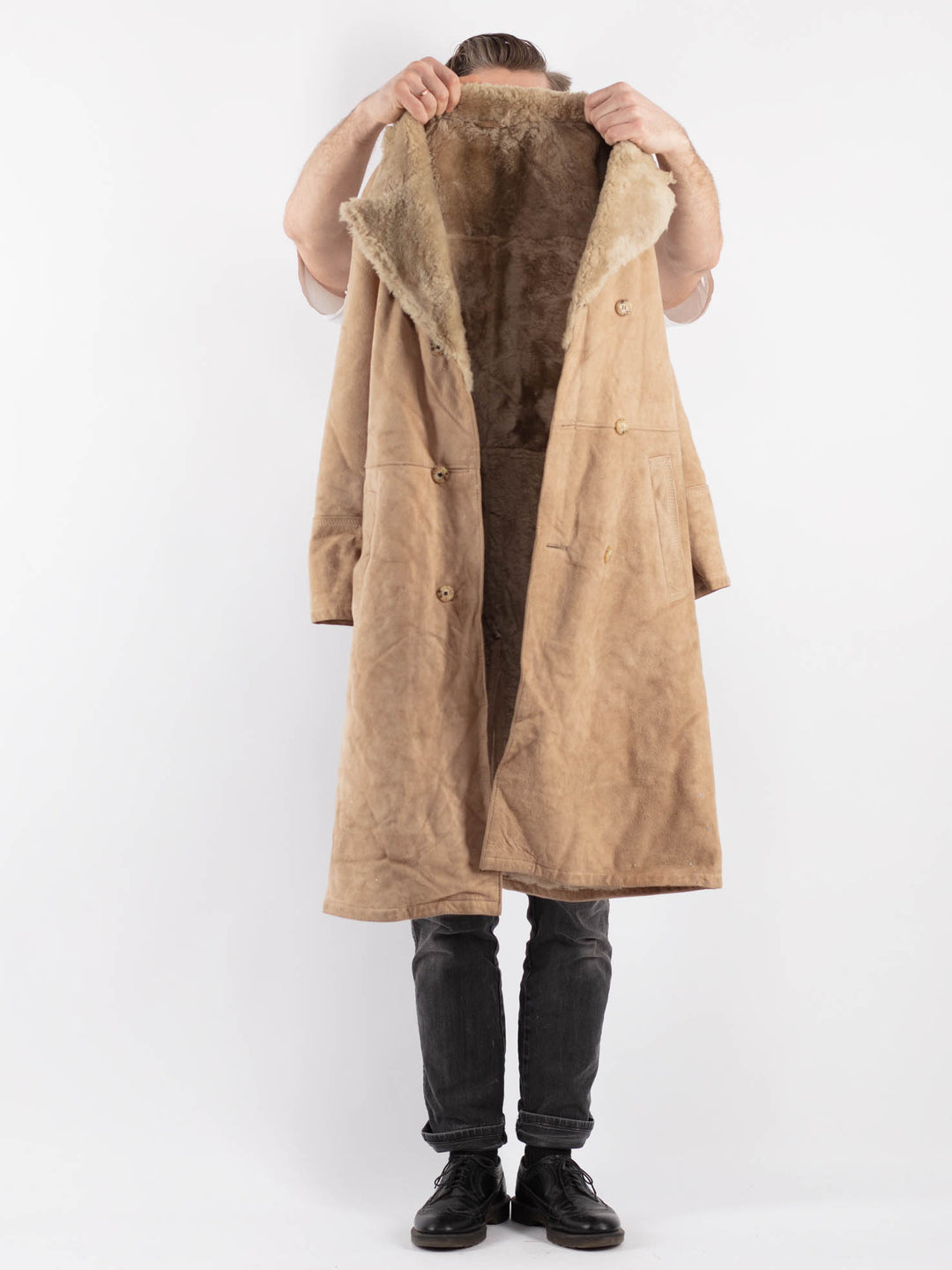 Vintage 70's Men Sheepskin Coat in Beige
