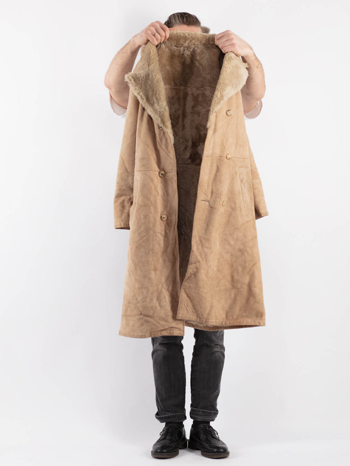 Vintage 70's Men Sheepskin Coat in Beige