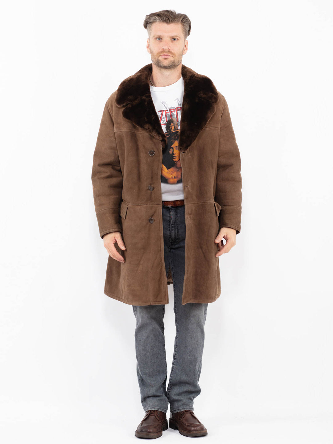 Vintage 70's Men Sheepskin Coat in BrownZ2122
