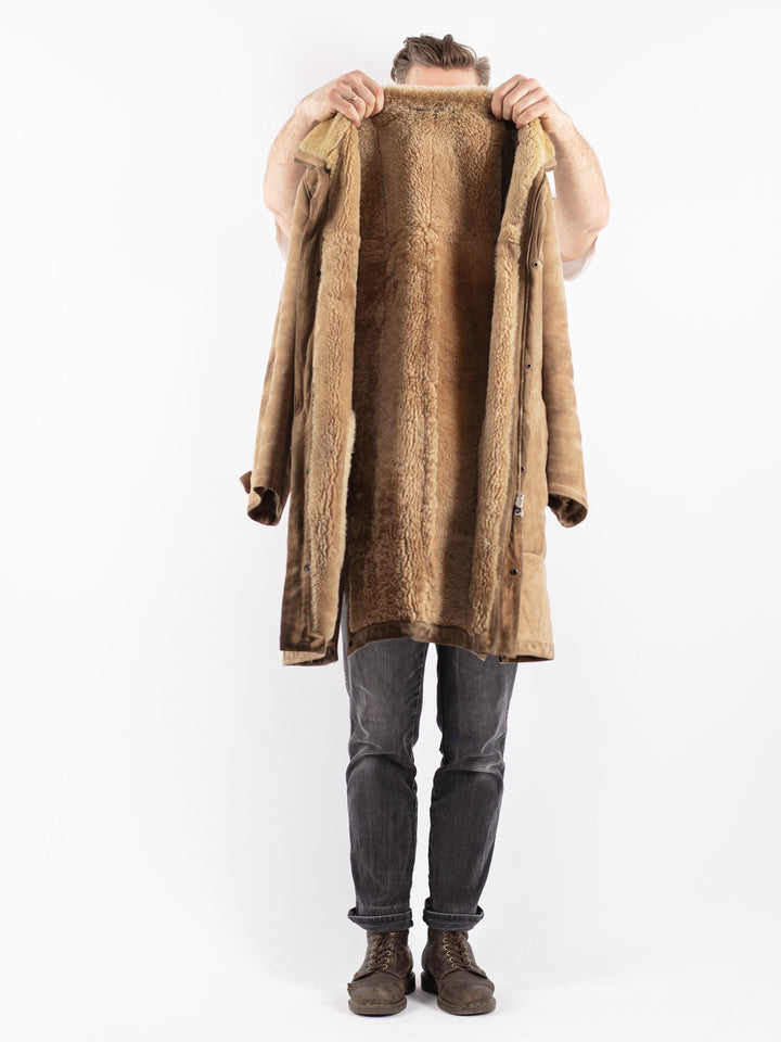Vintage 70's Men Sheepskin Coat in Beige