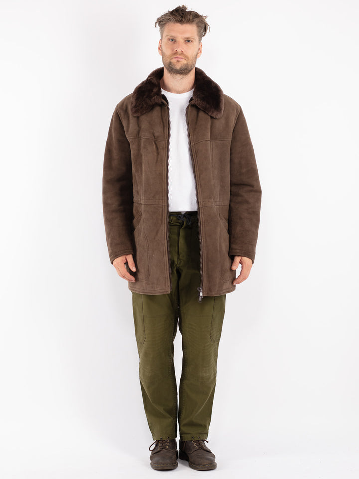 Vintage Men Sheepskin Coat in Brown