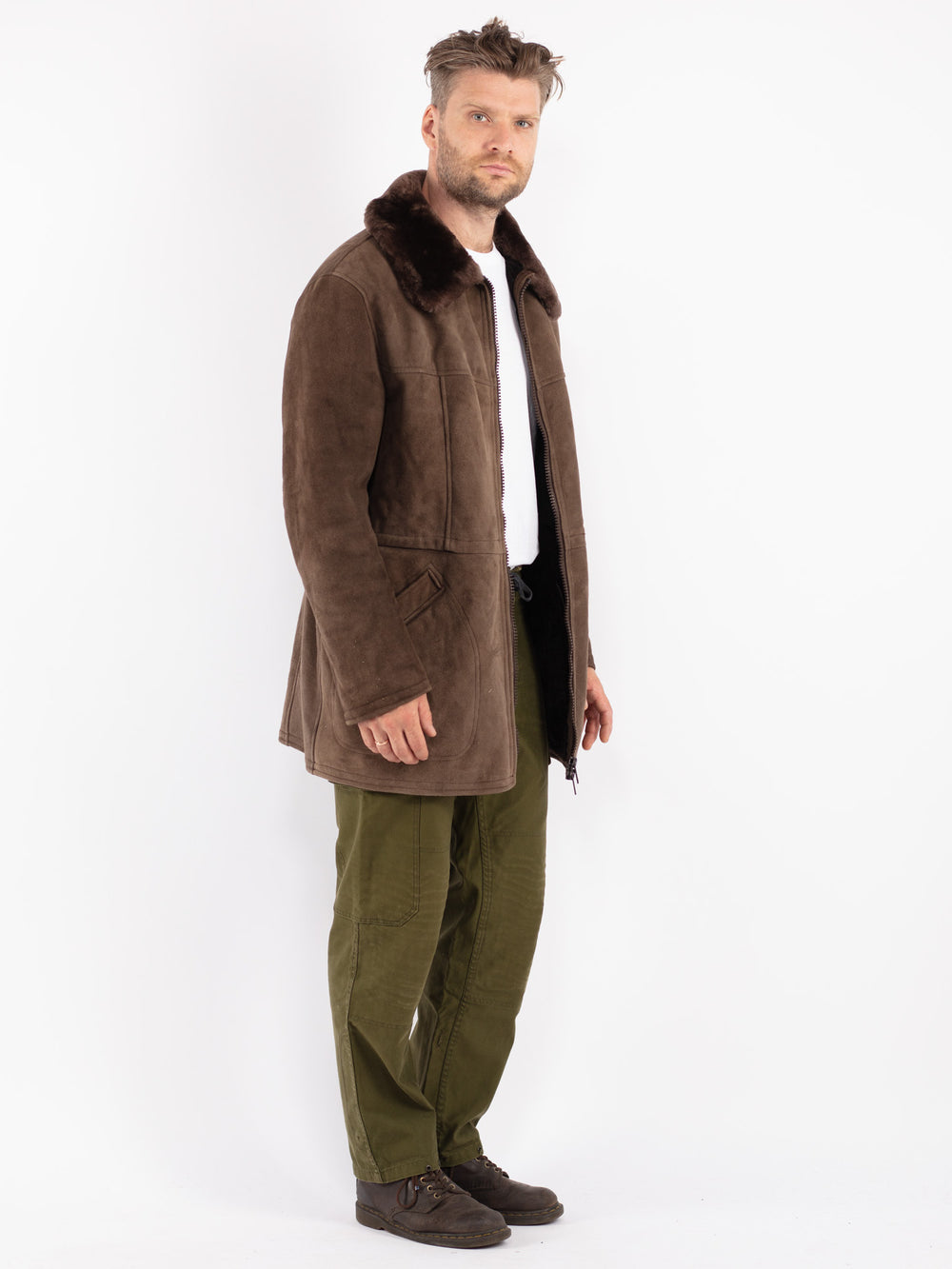 Vintage Men Sheepskin Coat in Brown