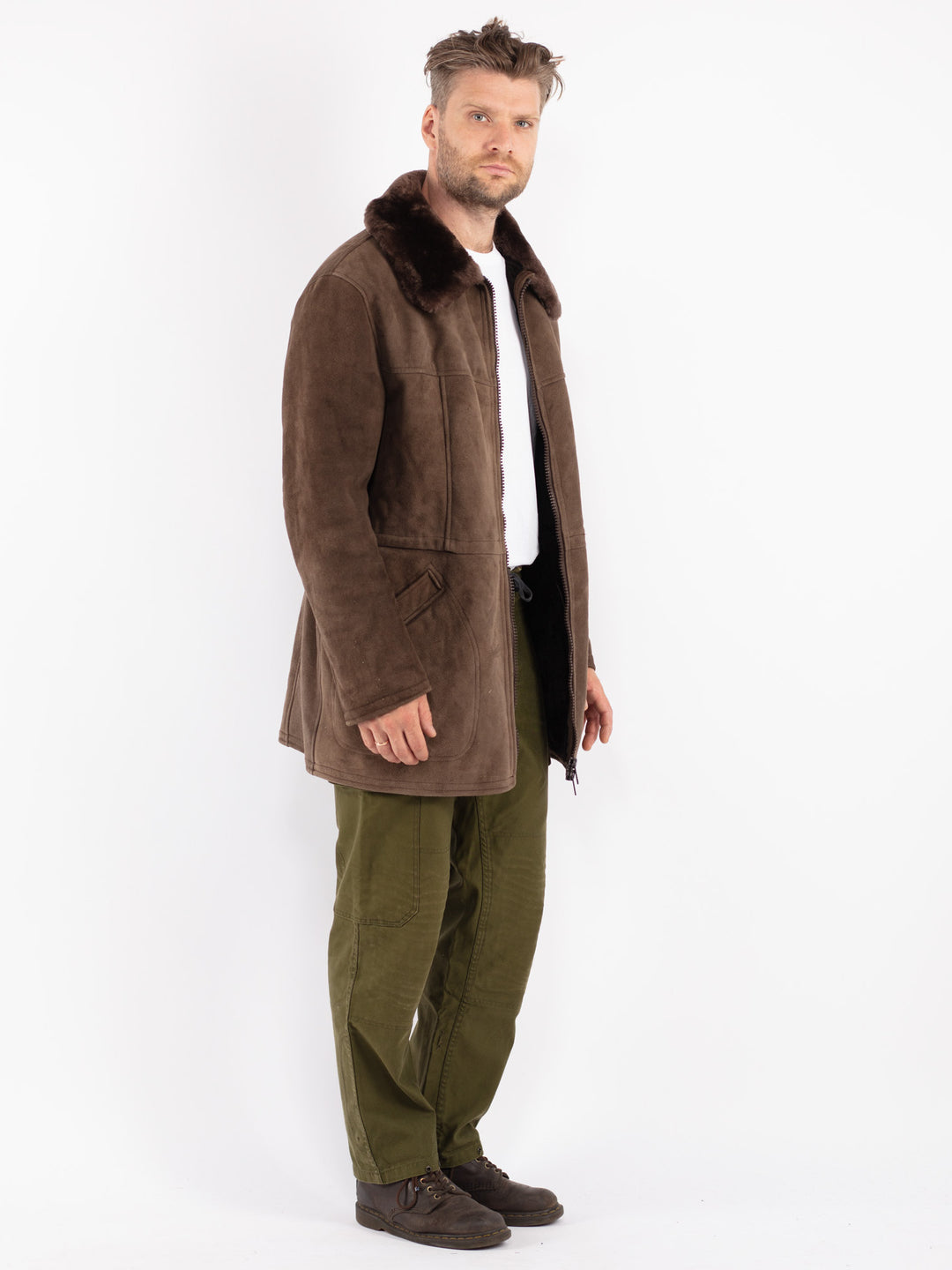 Vintage Men Sheepskin Coat in Brown