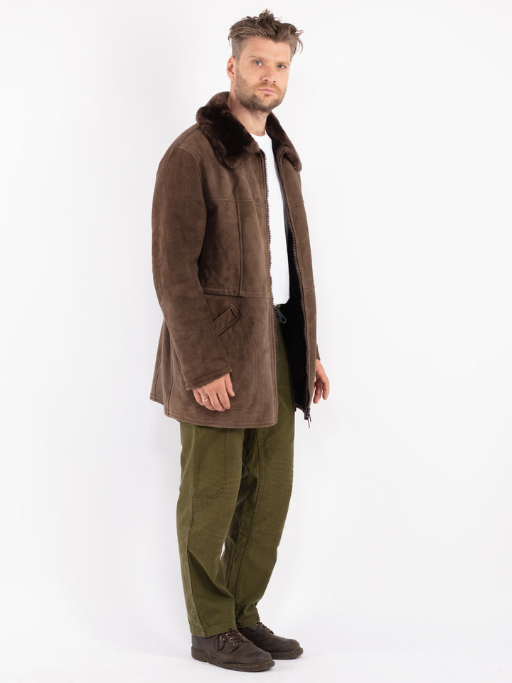 Vintage Men Sheepskin Coat in Brown