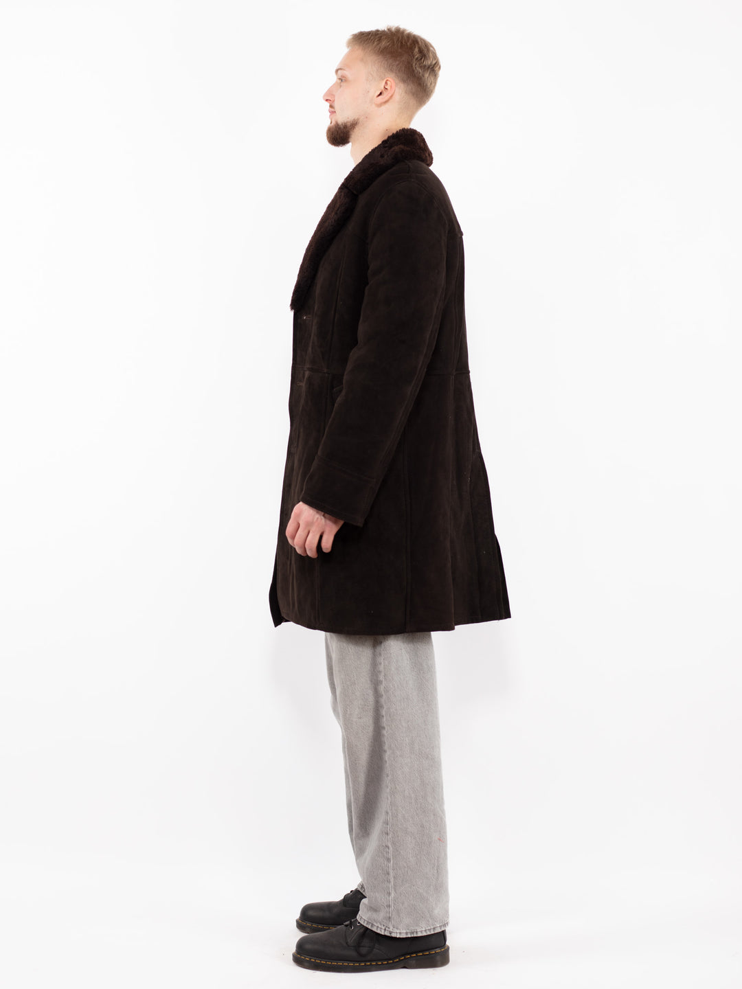 Vintage 70's Men Sheepskin Coat in Dark Brown