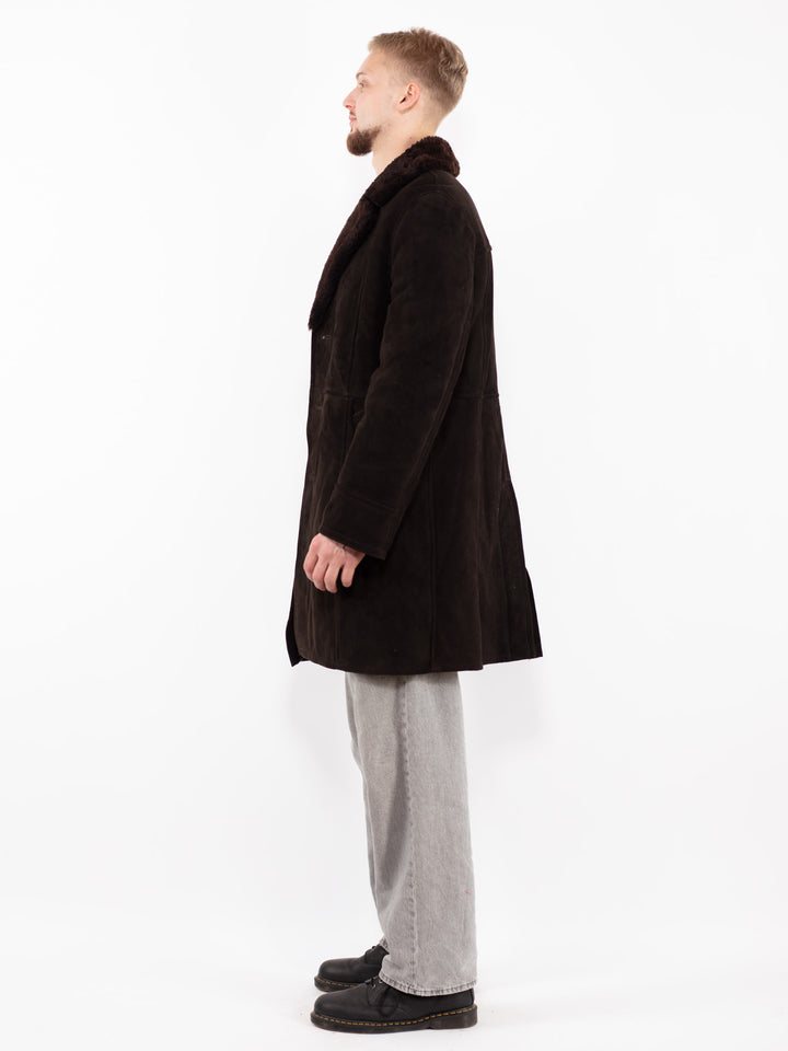 Vintage 70's Men Sheepskin Coat in Dark Brown