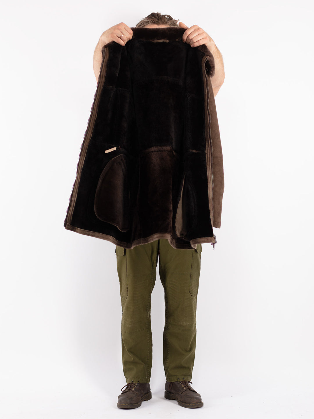 Vintage Men Sheepskin Coat in Brown