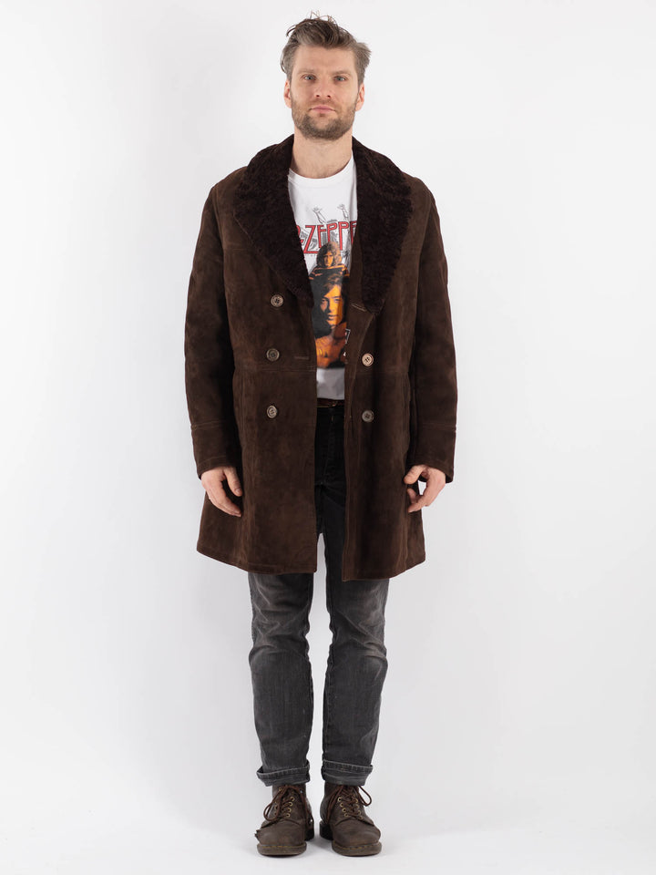 Vintage 70's Men Sheepskin Coat in BrownZ555