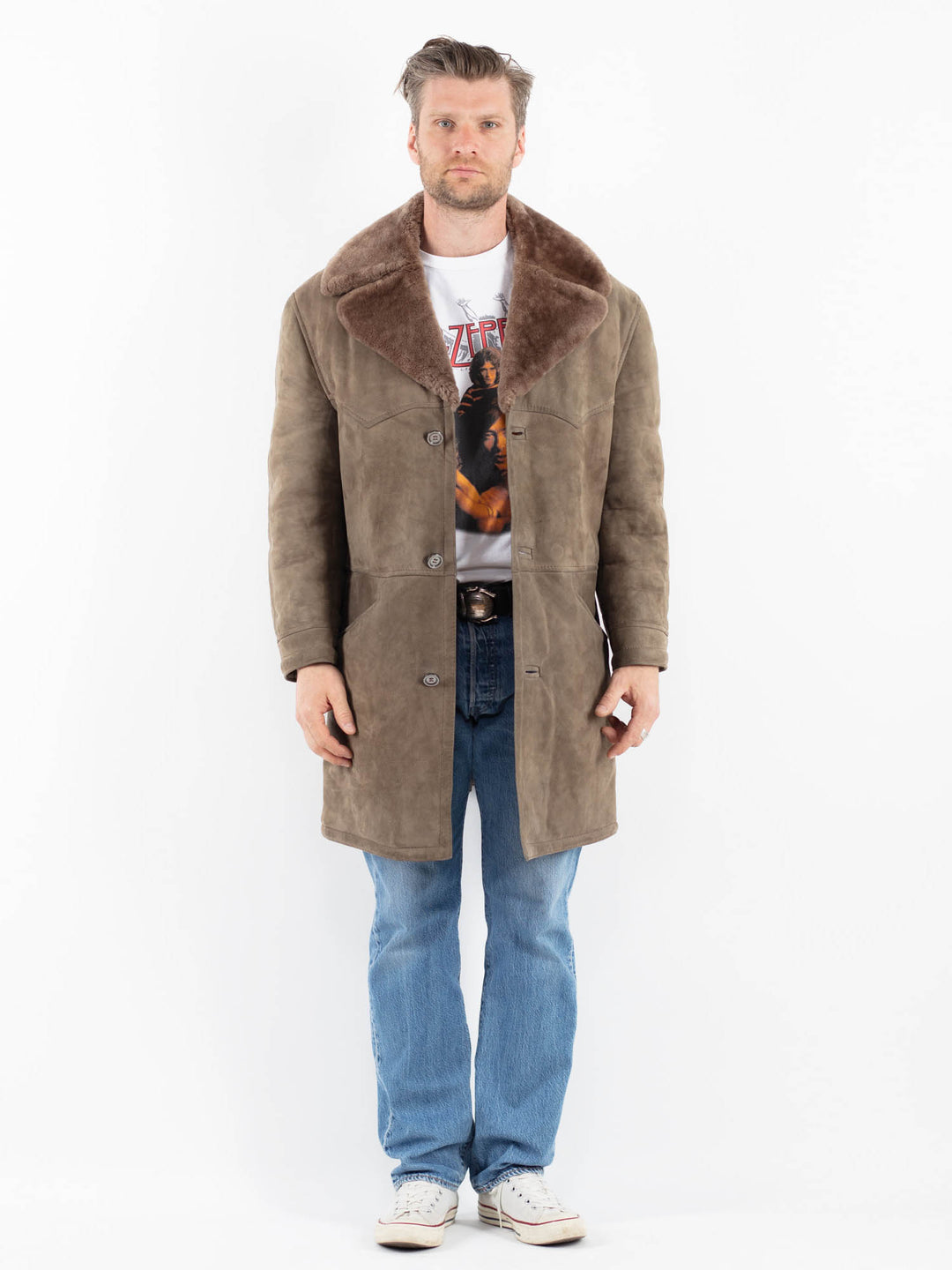 Vintage 70's Men Sheepskin Coat in BeigeZ1778