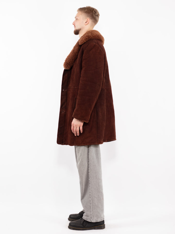 Vintage 70's Men Sheepskin Shearling Coat in Brown