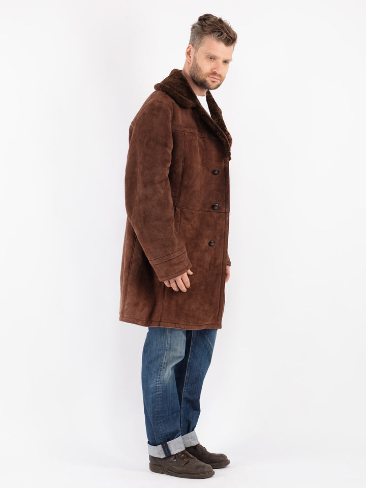 Vintage 70's Men Sheepskin Shearling Coat in Brown