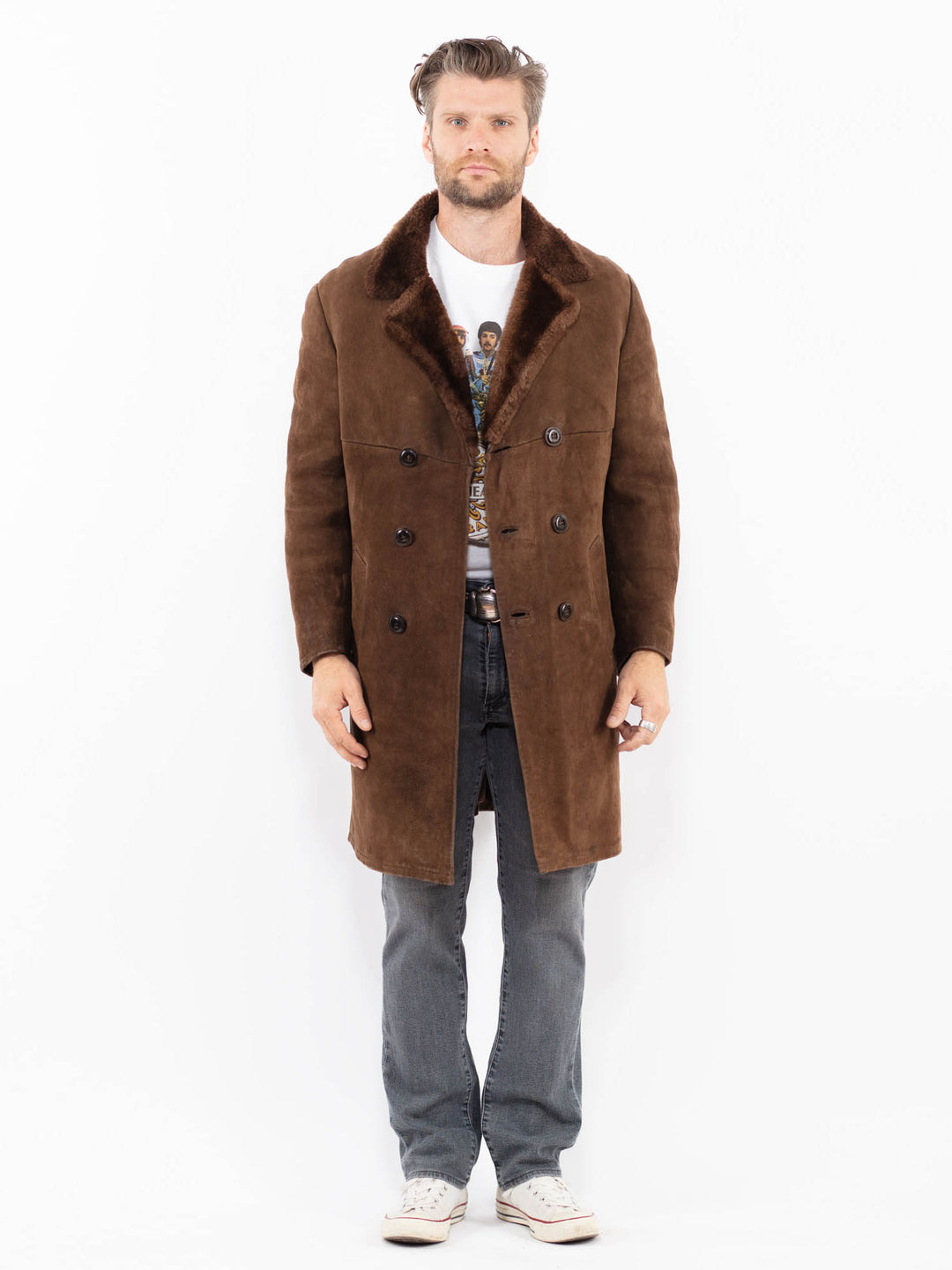 Vintage 70's Men Sheepskin Coat in BrownZ2000