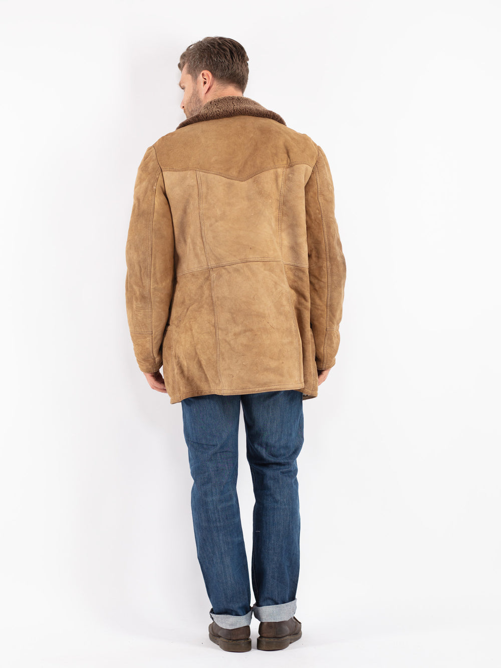 Vintage Men Sheepskin Coat in Beige