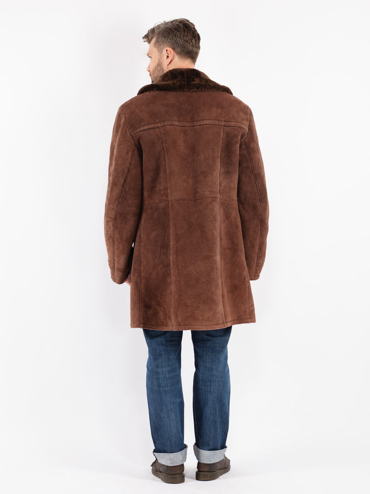 Vintage 70's Men Sheepskin Shearling Coat in Brown