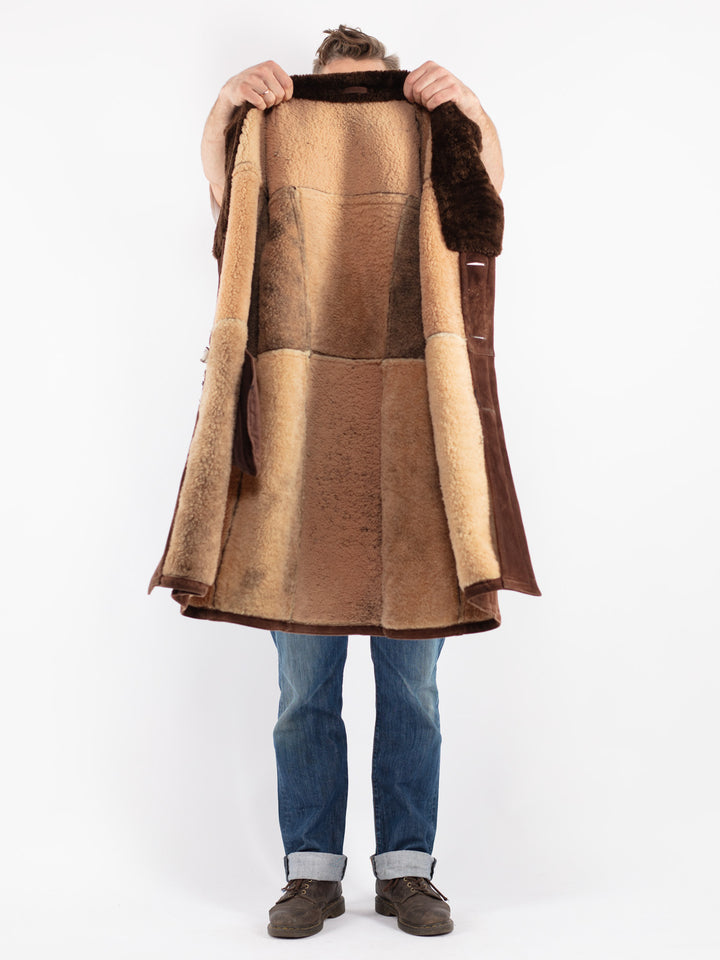 Vintage 70's Men Sheepskin Shearling Coat in Brown
