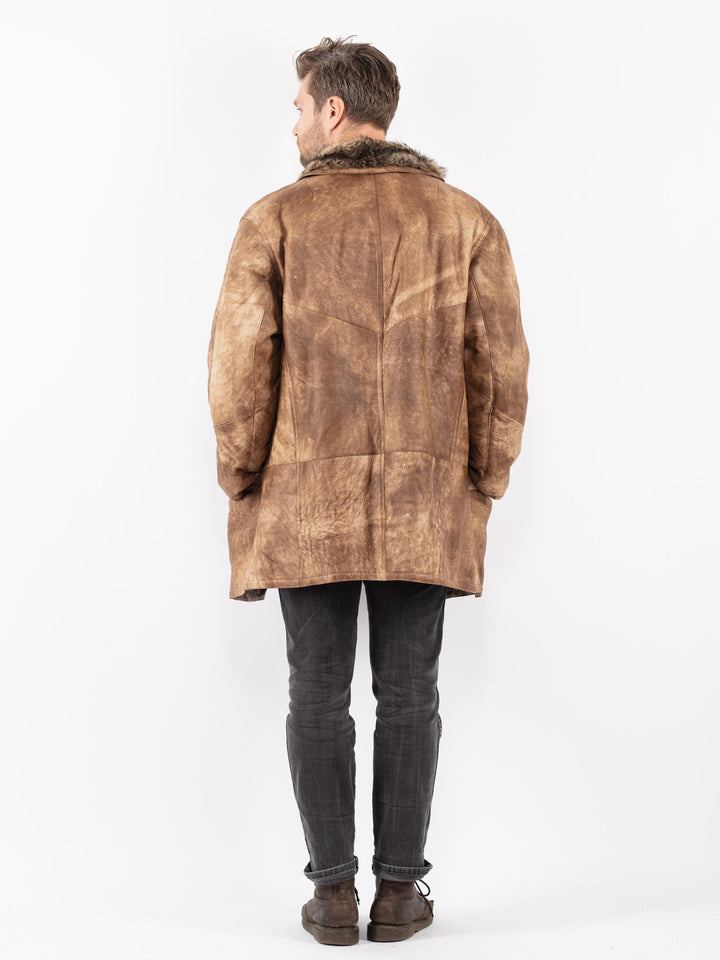 Vintage 70's Men Sheepskin Shearling Coat in Beige