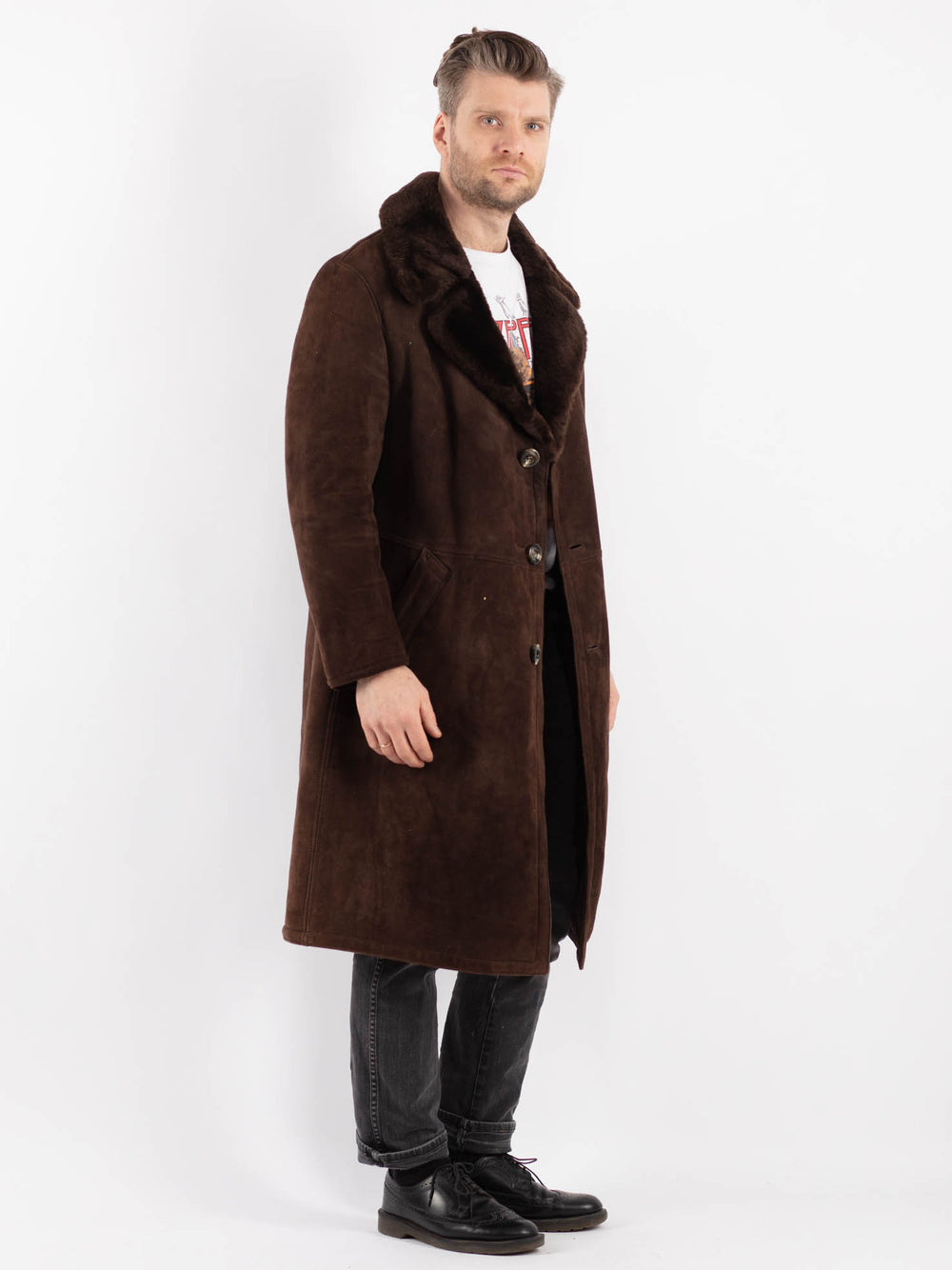 Vintage 70's Men Sheepskin Coat in Brown