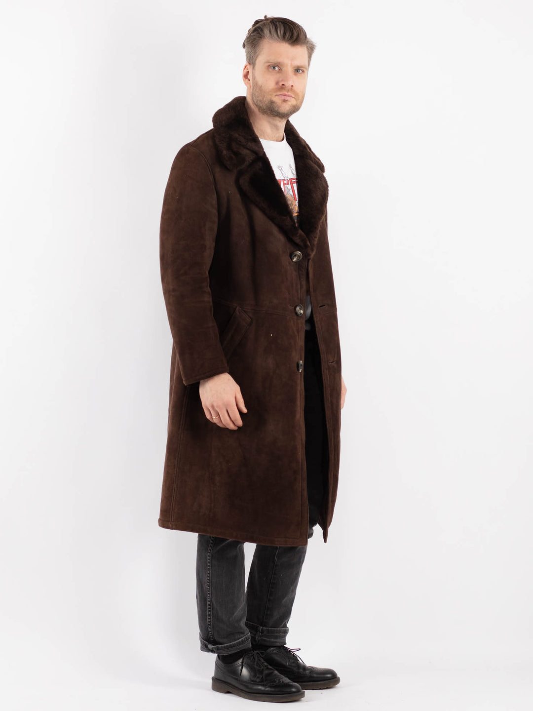 Vintage 70's Men Sheepskin Coat in Brown