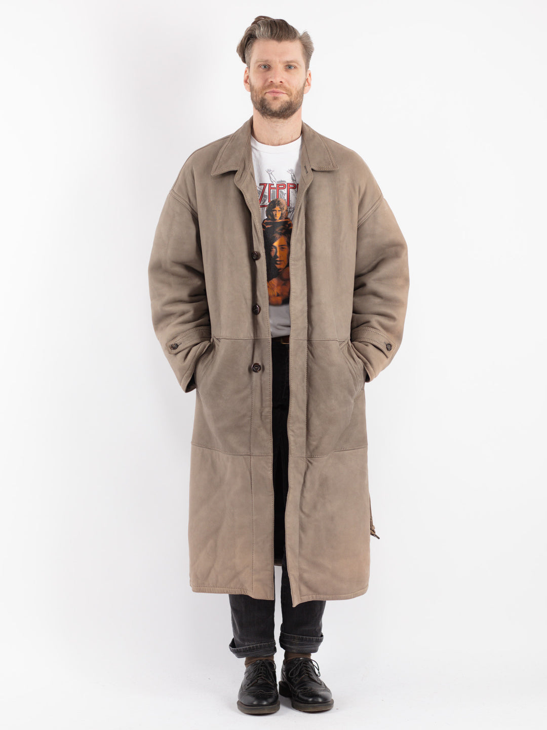 Vintage 70's Men Sheepskin Coat in Beige