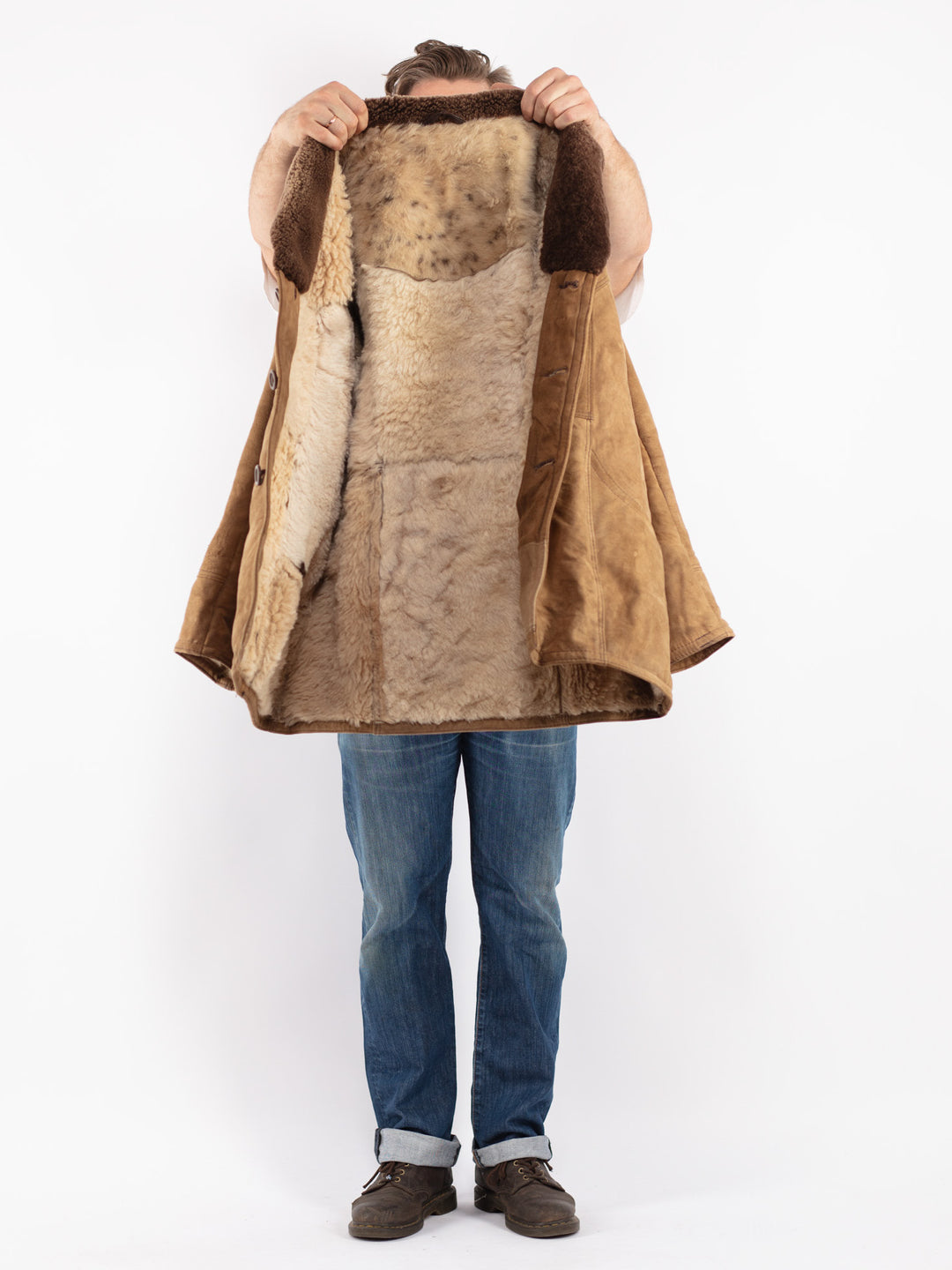 Vintage Men Sheepskin Coat in Beige