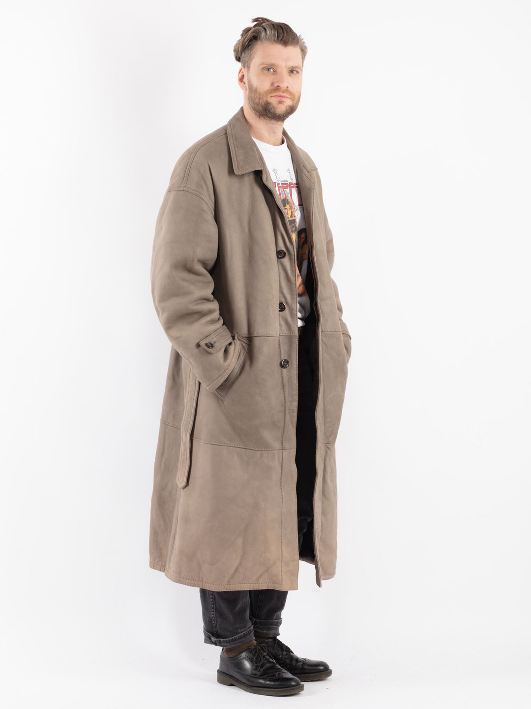 Vintage 70's Men Sheepskin Coat in Beige