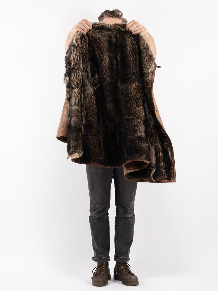 Vintage 70's Men Sheepskin Shearling Coat in Beige