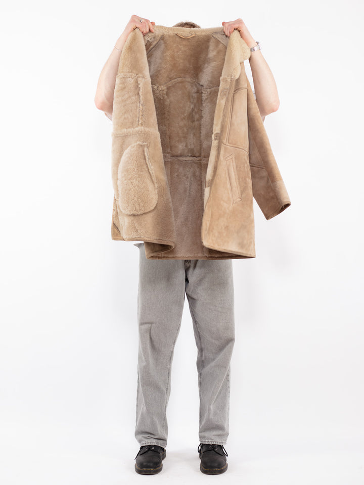 Vintage 70's Men Sheepskin Coat in Beige