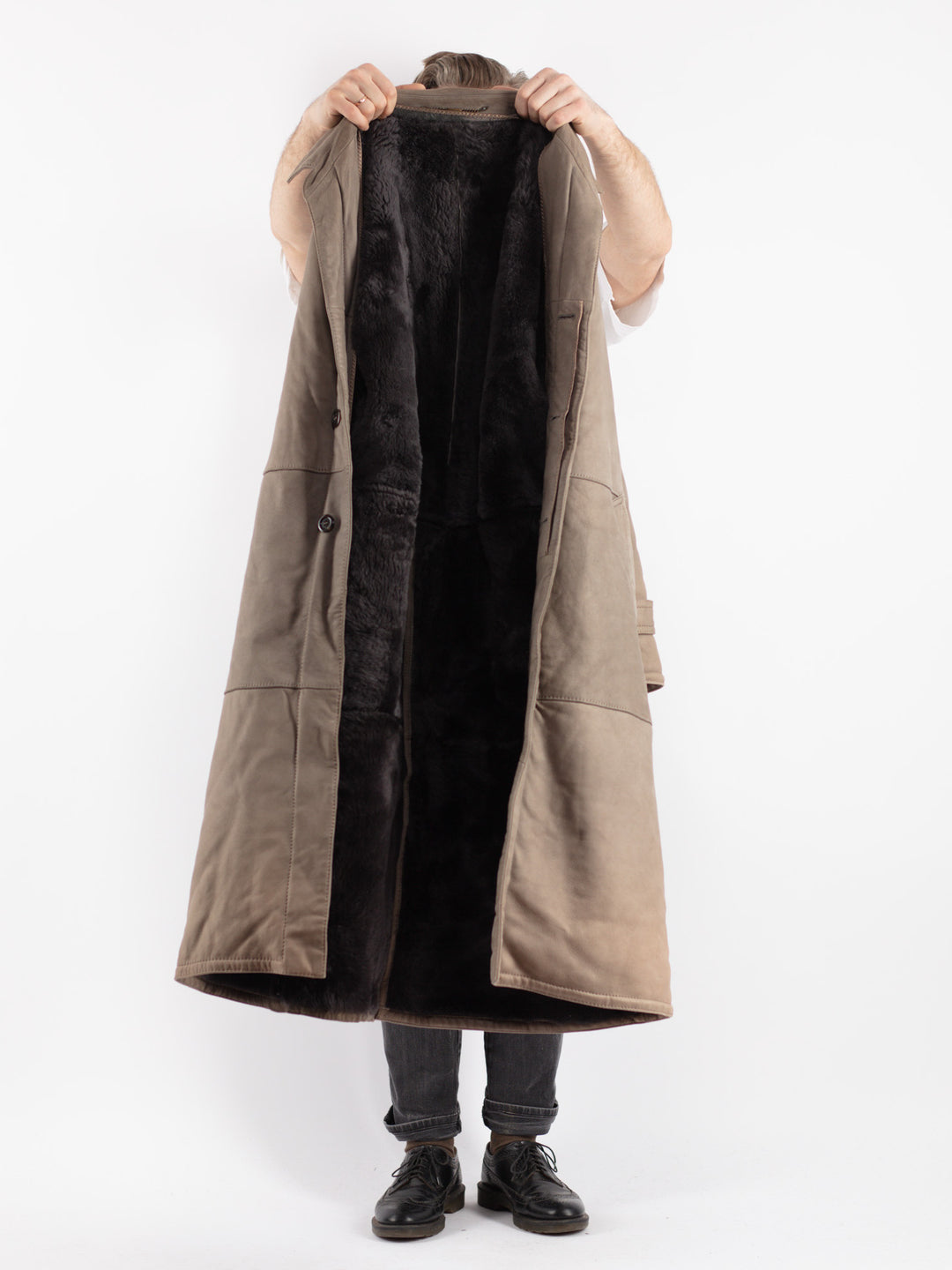Vintage 70's Men Sheepskin Coat in Beige