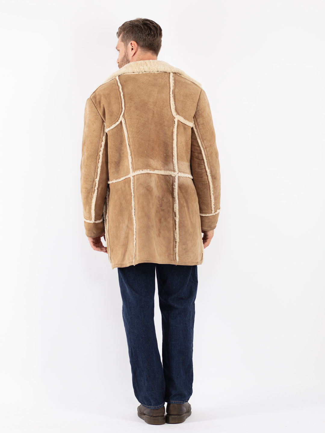 Vintage 70's Men Sheepskin Coat in Beige