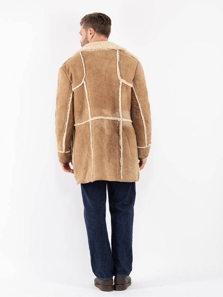 Vintage 70's Men Sheepskin Coat in Beige
