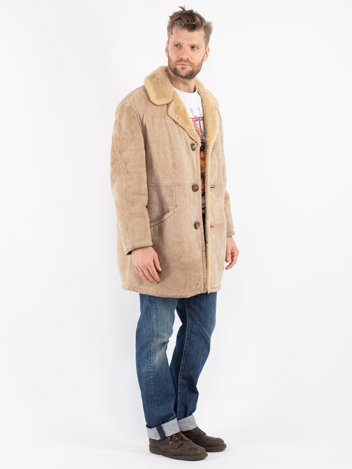 Vintage 70's Men Sheepskin Coat in Beige