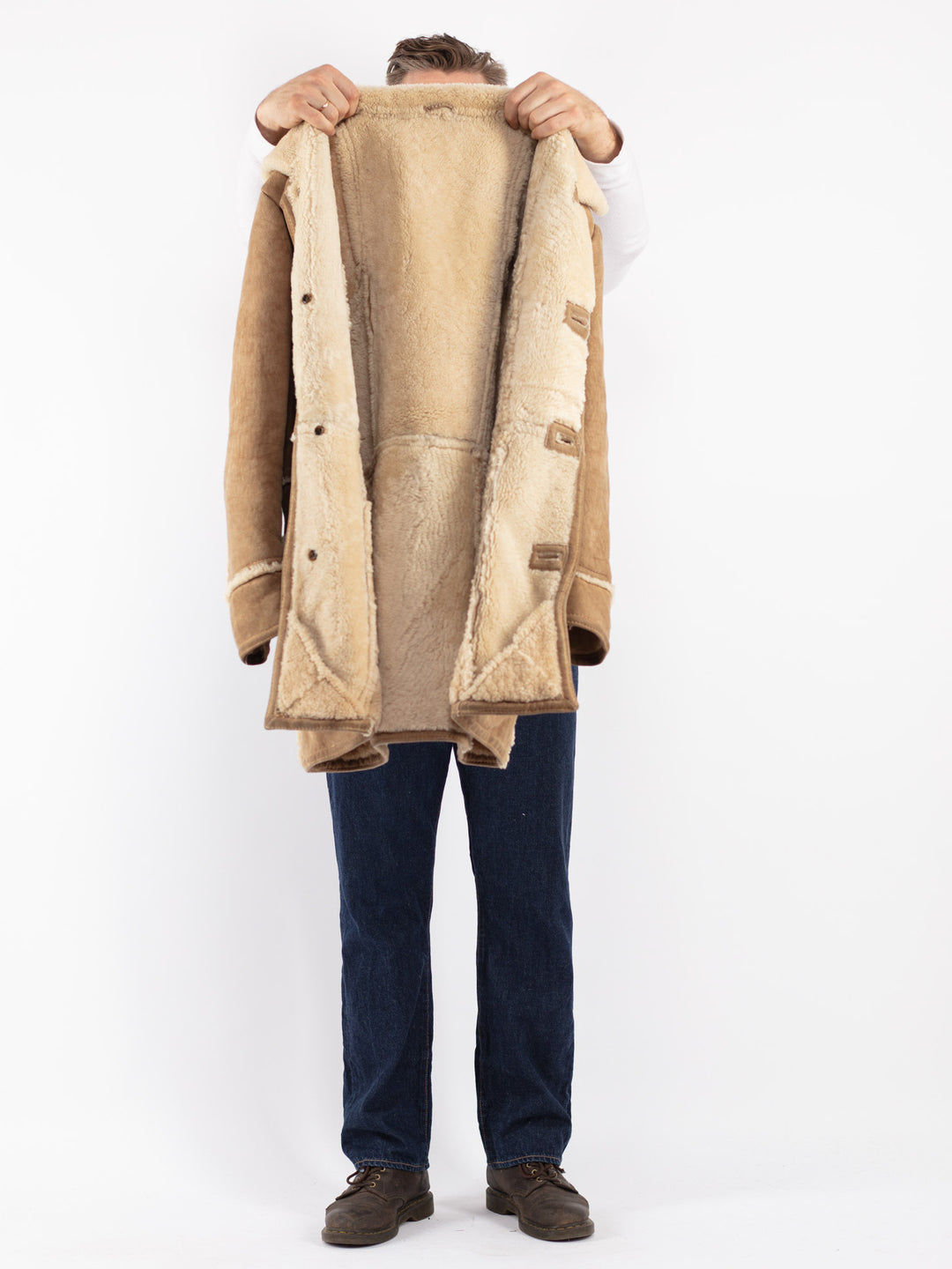 Vintage 70's Men Sheepskin Coat in Beige