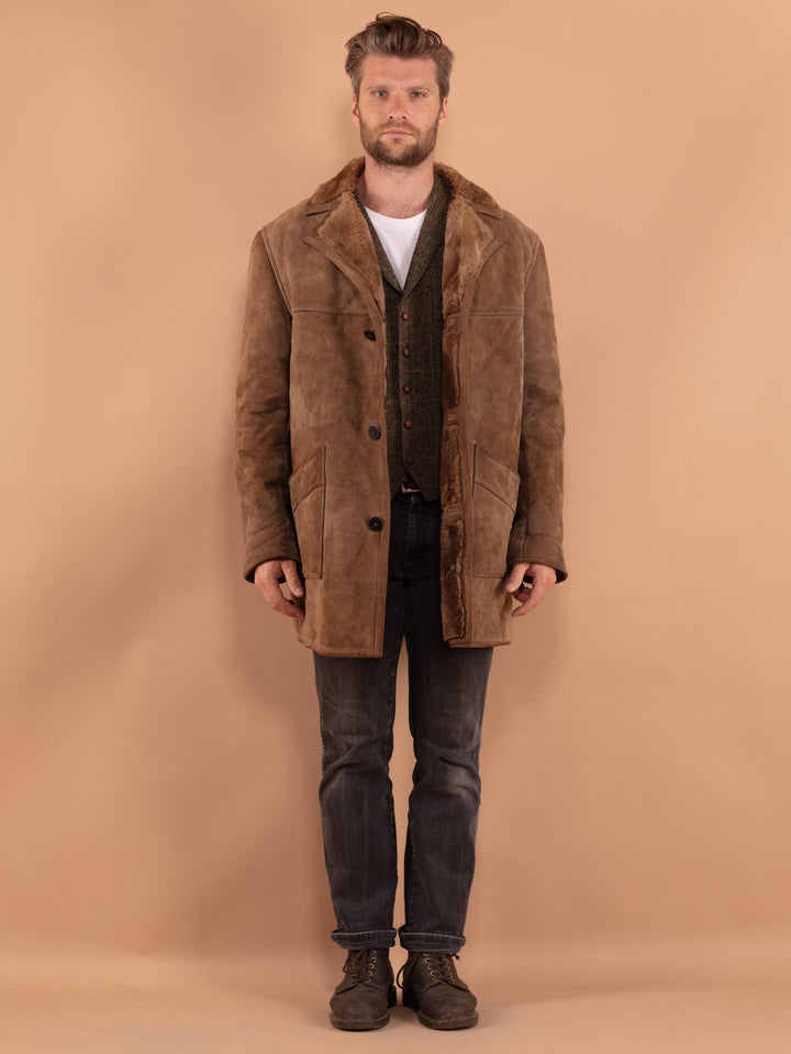 Vintage 70's Men Sheepskin Coat in Beige