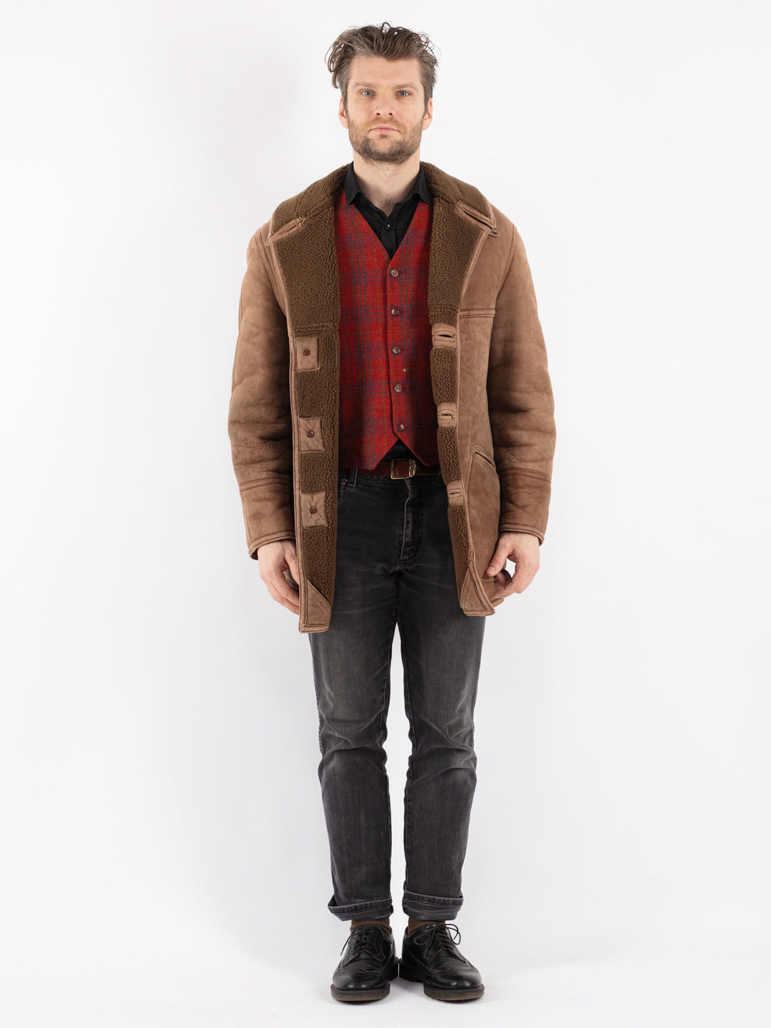 Vintage 70's Men Sheepskin Coat in BrownZ220