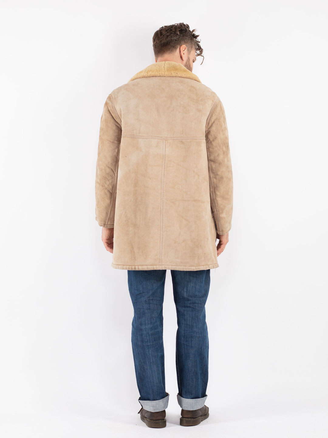 Vintage 70's Men Sheepskin Coat in Beige