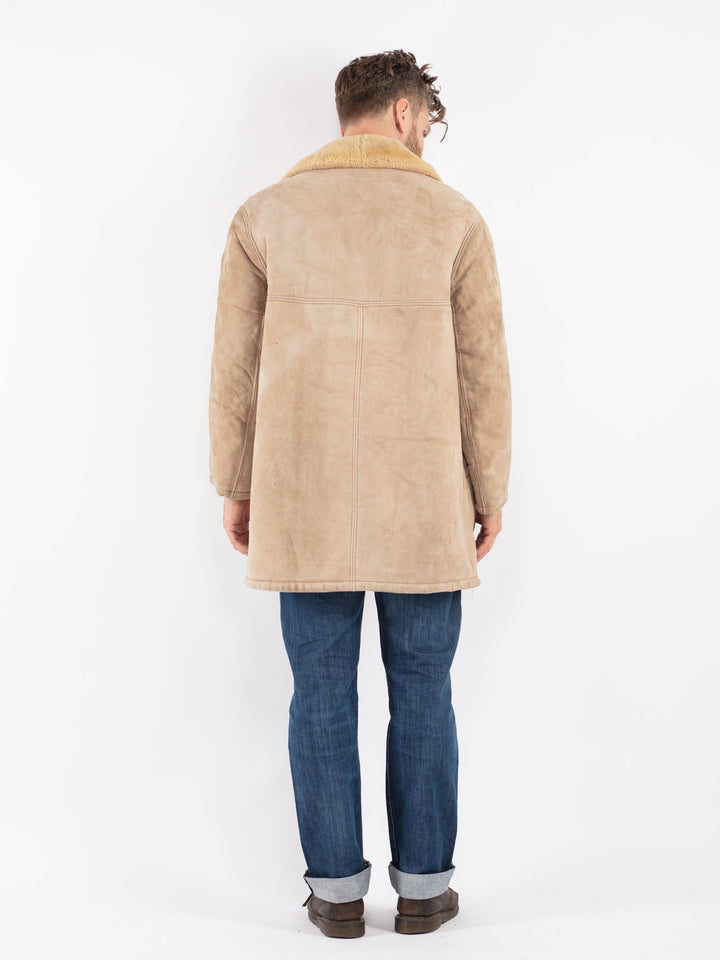 Vintage 70's Men Sheepskin Coat in Beige