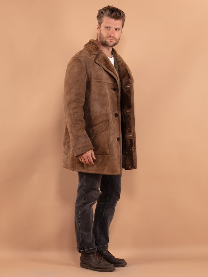 Vintage 70's Men Sheepskin Coat in Beige