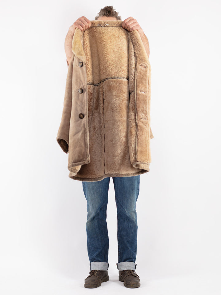 Vintage 70's Men Sheepskin Coat in Beige
