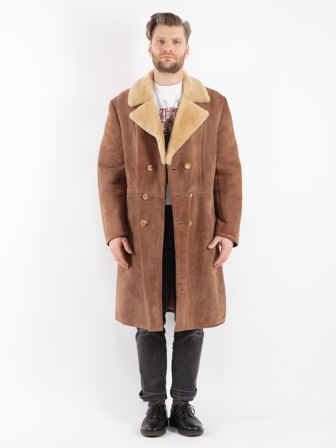 Vintage 70's Men Sheepskin Coat in Brown
