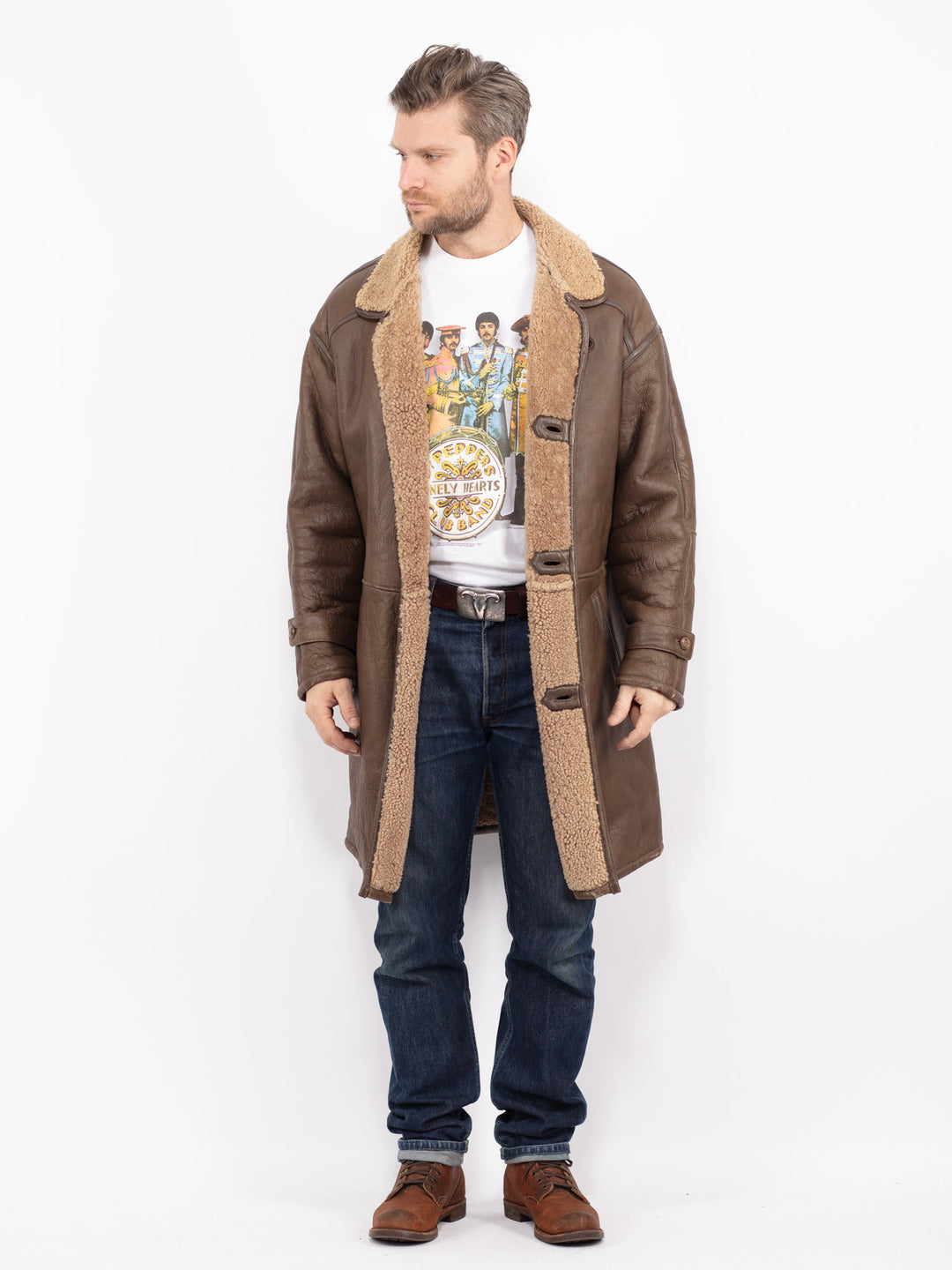 Vintage 70's Men Sheepskin Coat in BrownZ2734