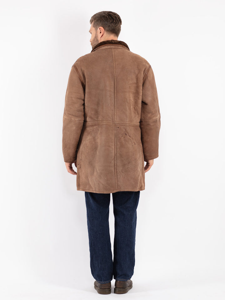 Vintage Men Sheepskin Coat in Brown